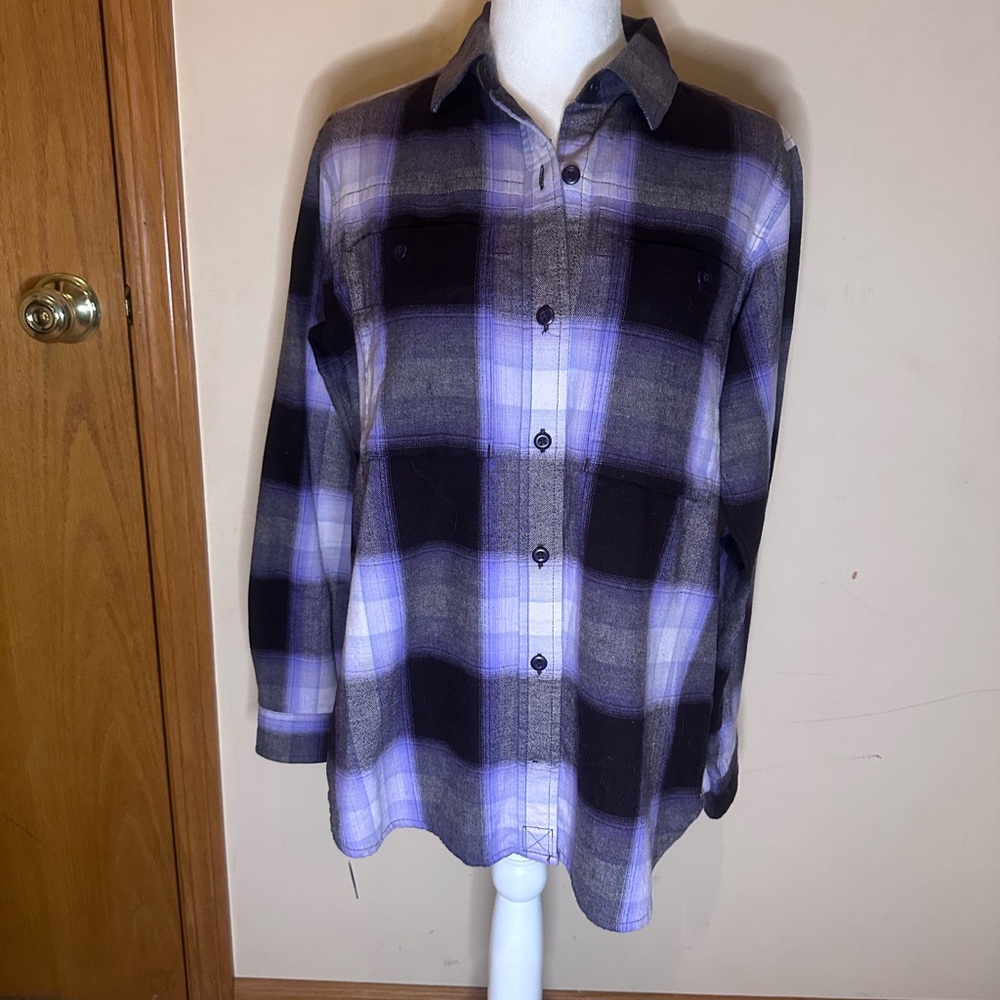 REI Women's Plaid Button Down Shirt - Purple and Black